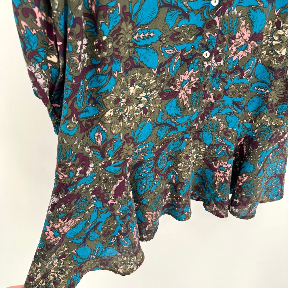 Knot Sisters JoJo Drop Waist Mini Dress Dark Floral Mock Neck Long Sleeve Size L - Picture 12 of 16